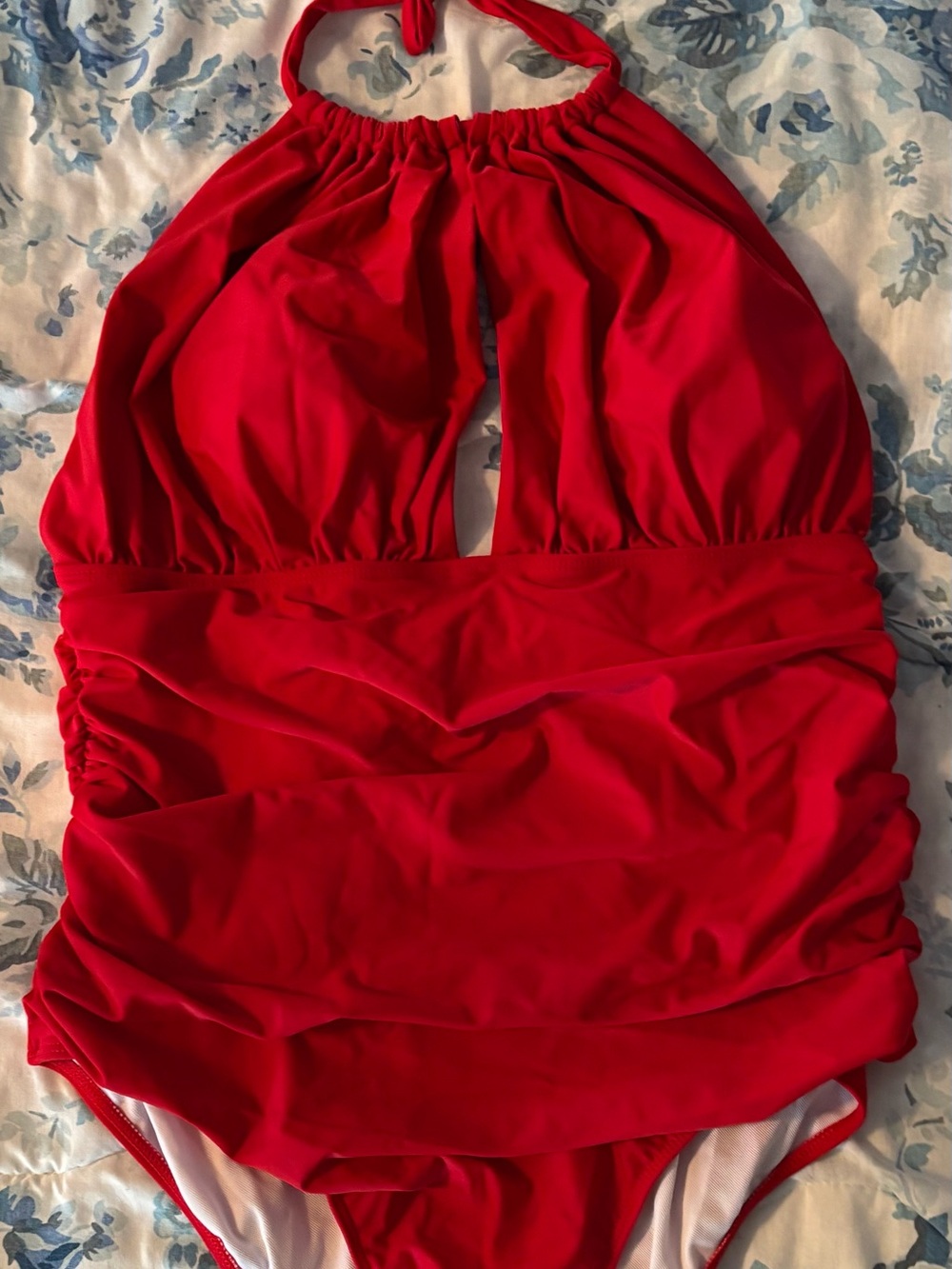 NWOT Red Halter One-Piece Swimsuit Ruched Bodice Swimwea